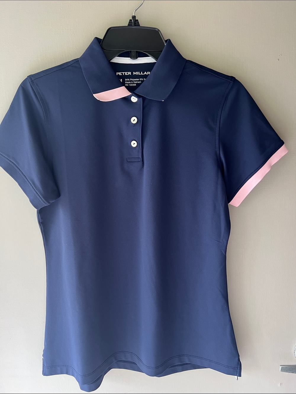 Peter Millar Navy Polo with Pink Trim